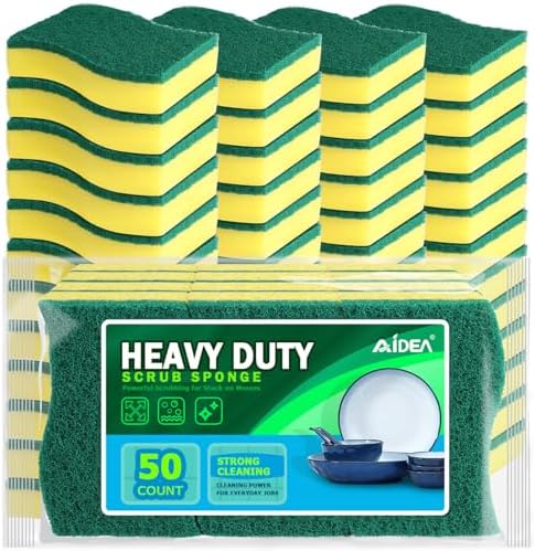 AIDEA Sponges Kitchen, 50 PK Heavy Duty Dish Sponge Kitchen, Scrub Sponges by AIDEAHOME