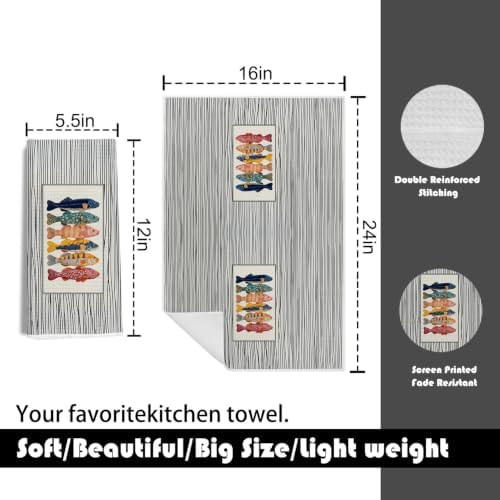 Abstract Colorful Fish Kitchen Towels 16x24 Inch - Image 2