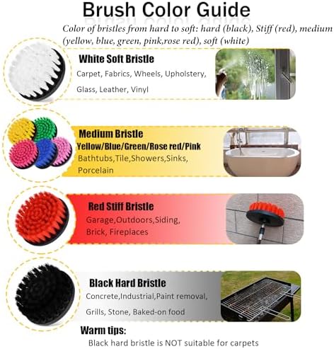 8 PackDrill Brush Attachment Set, 1/4in Power Scrubber Brush + Extend Long Rod - Image 2