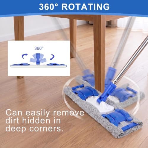 Flat Mop with Long Handle, Microfiber Chenille Mop Pads - Image 4