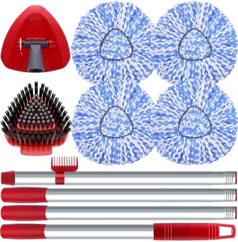 Spin Mop Replacement for OCedar RinseClean System, 4 Heads+Brush+Handle+Base by Fatmass