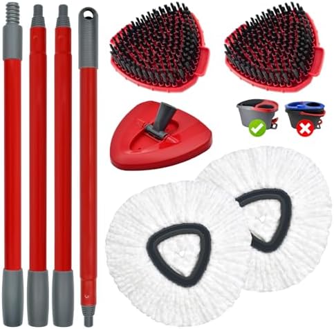 Spin Mop Handle, Mop Replace Heads, Brush and Base Compatible by Heuihm