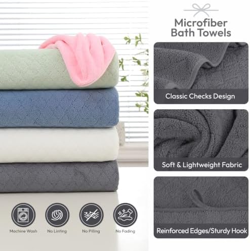 JML Bath Towels with Hanging Loop, 2 Pack, 27x55 in, Microfiber, Dark Gray - Image 3