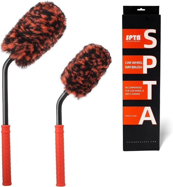 SPTA Angled Car Wheel Brush Set, Flat Spoke Brush, Metal Free Rim Tire Detail by SPTA