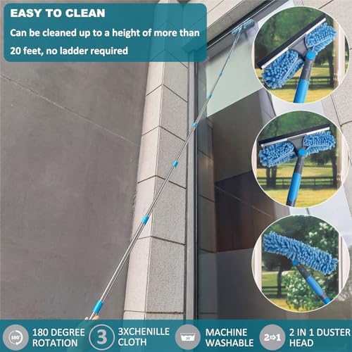 20+ Feet Reach Blue 2 in 1 Window Washing Squeegee & Duster - Image 5