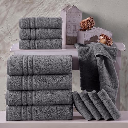 Hawmam Bath Linen Towels Large, Turkish Cotton, 4 Pack, Cool Grey - Image 2