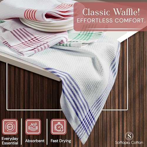 Waffle White & Multi Colors Kitchen Towels Set of 4, 100% Cotton, 16x26 inches - Image 5