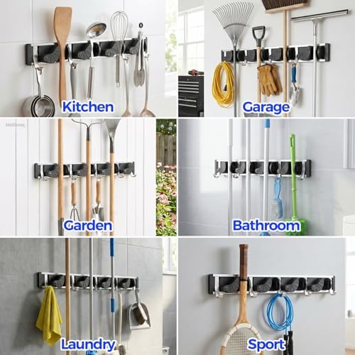 Holikme Mop Broom Holder Wall Mount Metal Pantry Organization and Storage - Image 5