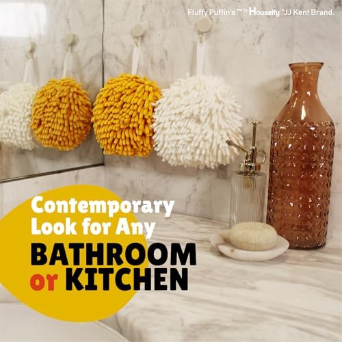 JJ KENT Fluffy Puffins Microfiber Puff Hand Towels & Hooks, 3 Pack - Image 5