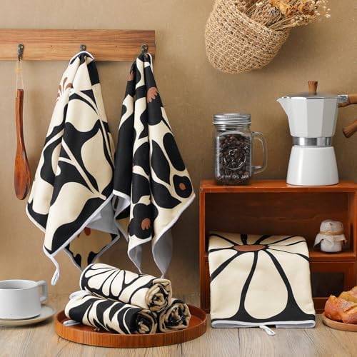 Breling 6 Pack Kitchen Towels Boho Black Floral 14x21 Dish Towels - Image 4
