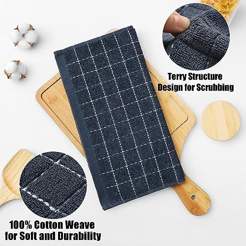 Homaxy 100% Cotton Terry Kitchen Dish Cloths, 12 Pack, Dark Grey - Image 2