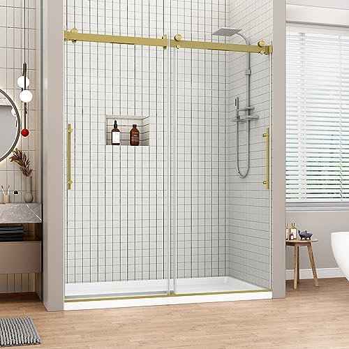 Sunrosa Frameless Double Sliding Shower Door 60" W x 76" H, Brushed Gold by ElevateYourEverydayShower