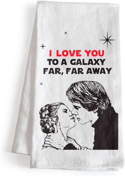 I Love You to a Galaxy Far, Far Away Kitchen Towel 18x24 Inch, Nerdy Towel by MainEventUSA