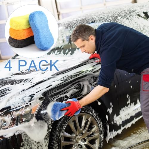 4 Pcs Large Microfiber Car Wash Sponges, 8.9 x 4.7 Inch - Image 5