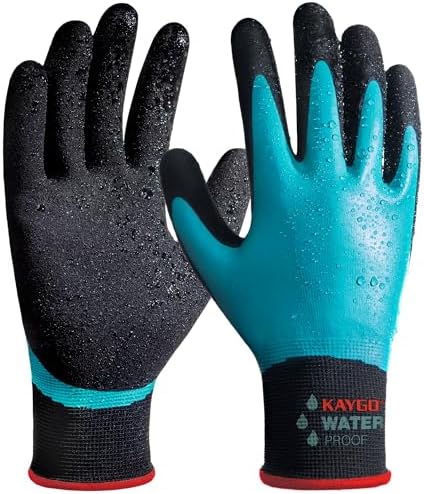 KAYGO Waterproof Work Gloves, Non-Slip Double Latex Coated by KAYGO