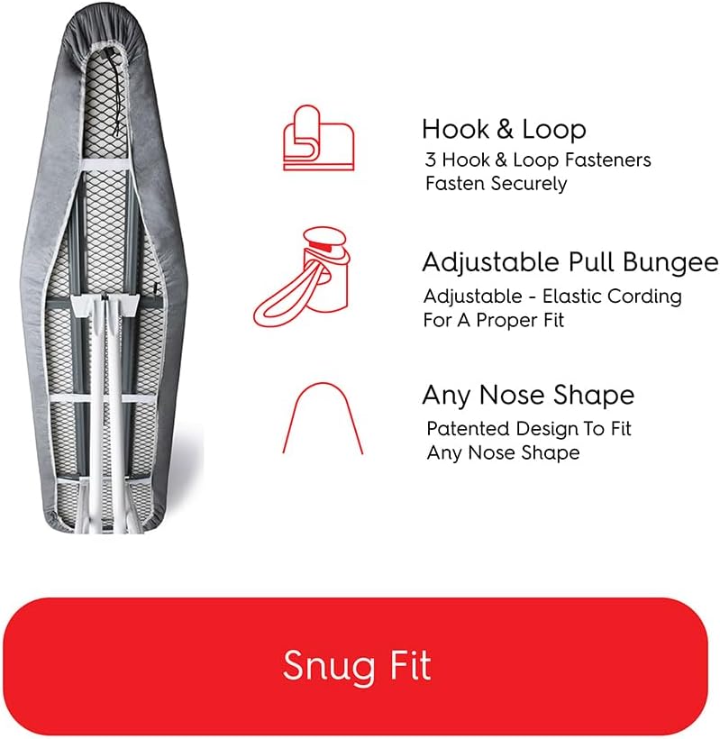 TIVIT Ironing Board Cover 13 x 30, Made in Italy. Pro Grip Pad Covers w/3 Fastener Straps & Pull Bungee Cord - Durable Scorch & Stain Resistant Padded Layers, Heat Reflective AlumiTek PRO Top Coat