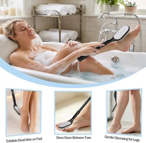 Adjustable Long Handle Foot Scrubber, 2-in-1 Foot Brush - Image 4