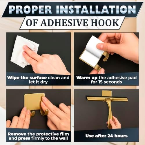 10 Inch Gold Shower Squeegee for Glass Doors, 2 Hooks Included - Image 5