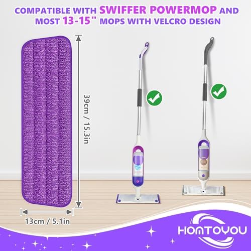 HOMTOYOU Reusable Mop Pads for Swiffer PowerMop: 6 Pack Microfiber Refills - Image 3