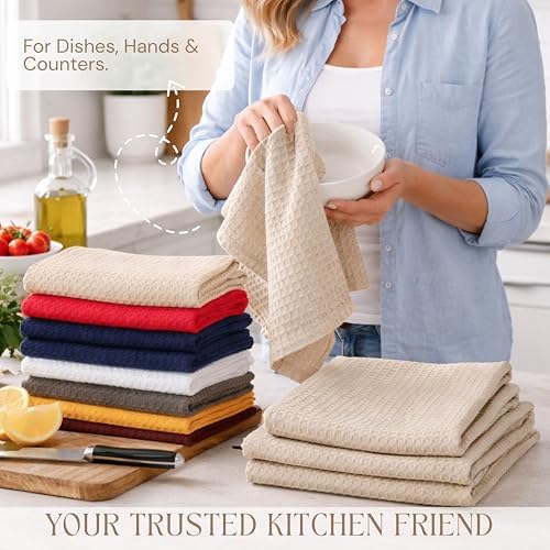 Beige Waffle Kitchen Dish Towels, 100% Cotton, Quick Dry, Super Absorbent - Image 7