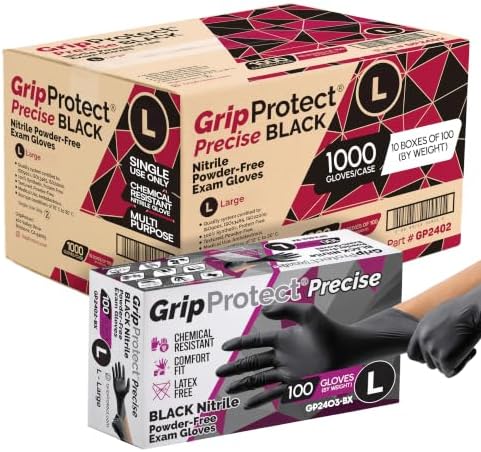 GripProtect Precise Black Nitrile Gloves 4 Mil, Chemical Resistant Gloves by PremiumDisposableGloves
