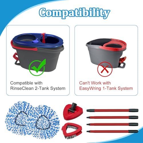 Spin Mop Handle, Mop Heads Replacements, Scrubber Brush and Mop Base Compatible - Image 2