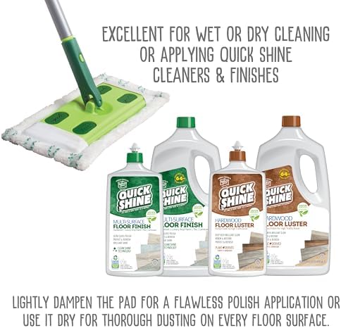 Quick Shine Hard Surface Floor Mop Refill Pad 12" Wx6 Dx1/2 H | Washable & - Image 5