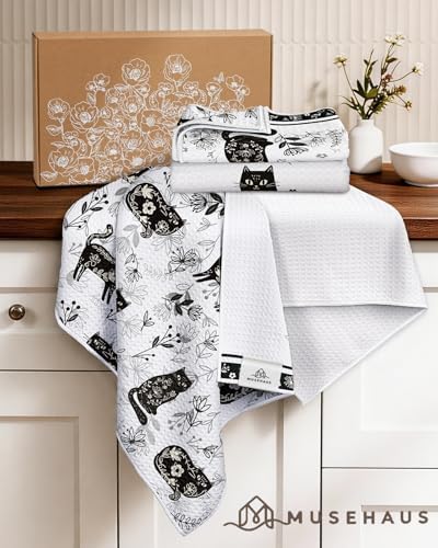 3pcs Double-Sided Waffle Kitchen Towels, Line Art Cat - Image 6