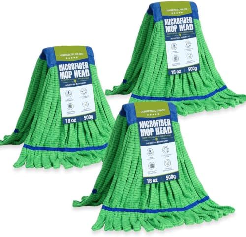 3 Pack Commercial Microfiber Mop Heads, 18 oz Heavy Duty Tube Refill -Green by Unknown