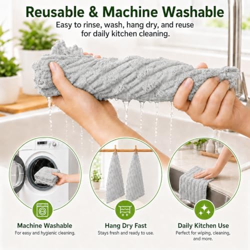 kimteny Microfiber Dish Cloths for Washing Dishes 12 Pack, Light Grey - Image 5