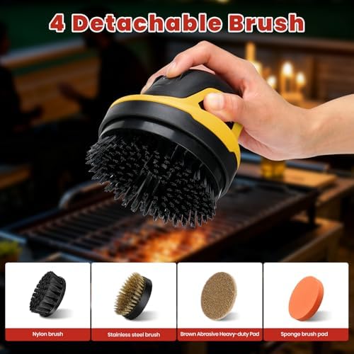 Electric Grill Brush for Outdoor Grill- 4 Replaceable Heads, 3000mAh IPX7 - Image 2
