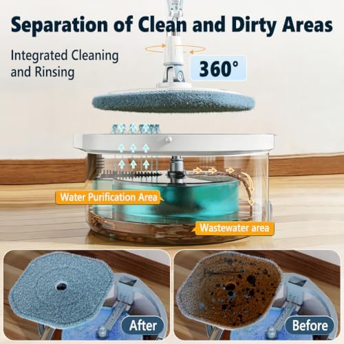 Spin Mop and Bucket Set with Separate Dirty/Clean Water System, Extra 6 Pad - Image 2