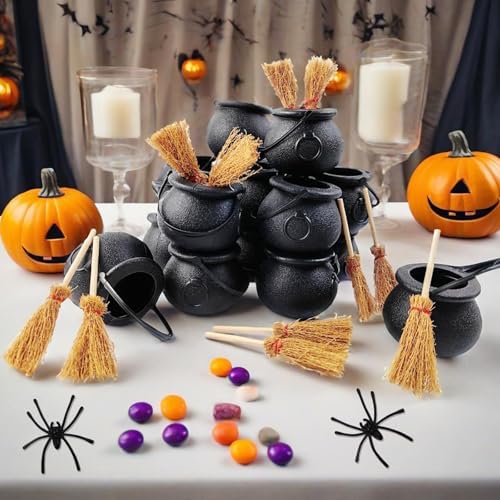 ROYHOO 48PCS Halloween Mini Witch Cauldron Set- 12 Pack Small Plastic Black - Image 5