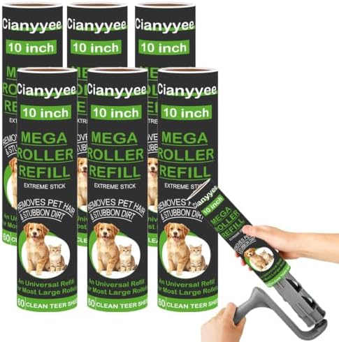 10 Inch Lint Roller Refills for Pet Hair Extra Sticky Refills, 360 Sheets by Cianyyee
