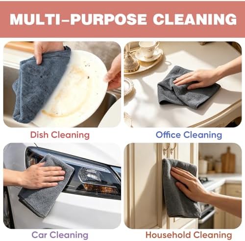 TEAWOO 10 PCS Grey Microfiber Cleaning Cloths - Image 5