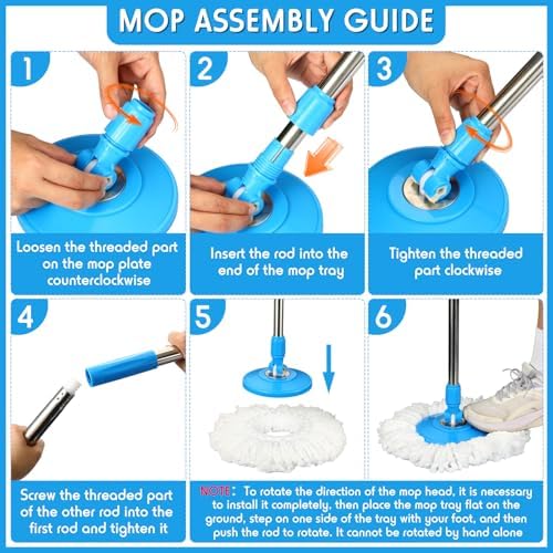 Rtteri Spin Mop Replacement Handle, 360 Rotating Telescopic Pole, Cute Blue - Image 3