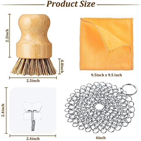 Patelai 7 Pcs Cast Iron Cleaning Kit, Chainmail Scrubber Brush, Bright Color - Image 3