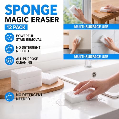 Waffle-Textured Magic Eraser Sponges, High-Density Melamine, 50 Pack - Image 2