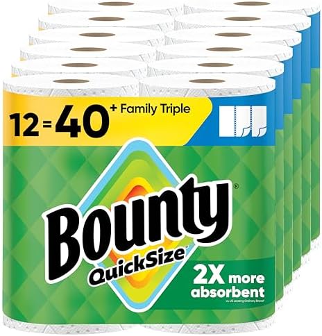 Bounty Quick-Size Paper Towels, 12 Family Triple = 40 Regular Rolls by Bounty