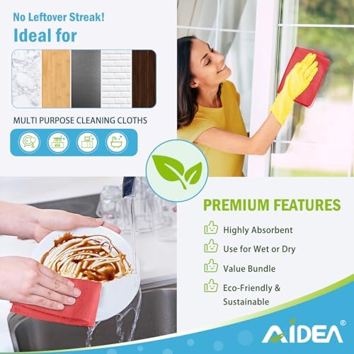 AIDEA Microfiber Cleaning Cloth Red-100PK, Shop Towels 12×12" - Image 5