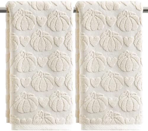 Artoid Mode 2 Pcs Beige 3D Heart Pumpkin Jacquard Hand Towels by ArtoidMode