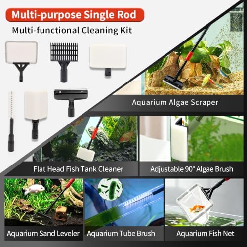 UPETTOOLS Aquarium Clean Tool 6 in 1 Fish Tank Cleaning Kit Algae Scraper - Image 2