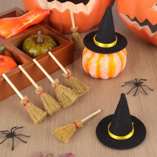 Mini Witch Hats and Brooms Halloween Straw Decorations - Image 3