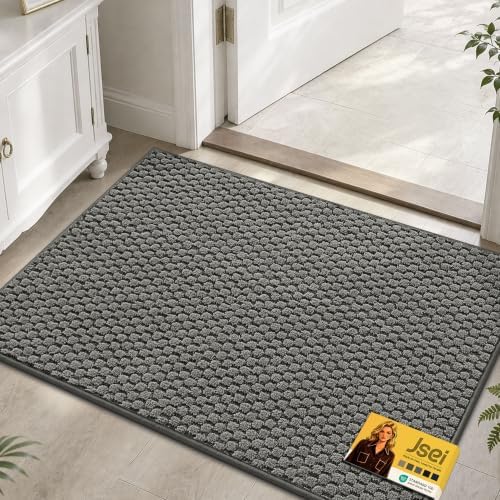 JSEI Dirt Trapper Door Mat 24"x36", Non-Slip Entryway Rugs, Light Grey by JSEI