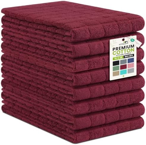 Kitinjoy Premium Cotton Check Kitchen Towels 8 Pack by Kitinjoy