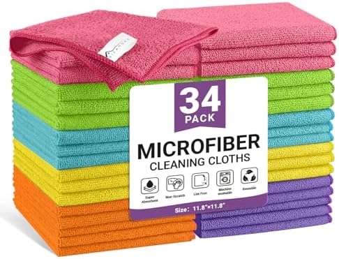 34 Pack Microfiber Cleaning Cloth, 6 Assorted Colors Cleaning Rags by Unknown