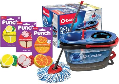 O-Cedar Punch Fruit-Shaped Scrub Sponge Pack + RinseClean Microfiber Spin Mop by O-Cedar