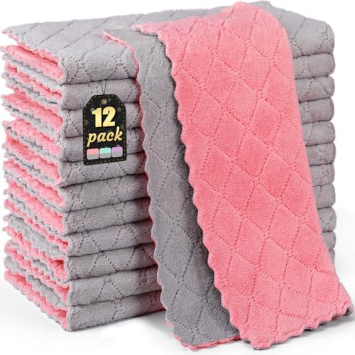 12 Pack Kitchen Dish Towels, 12x12 Microfiber Cleaning Cloths by BUEDM