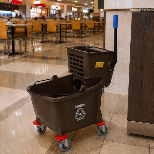 Commercial Mop Bucket with Wringer on Wheels | Brown 35 Quart - Image 5