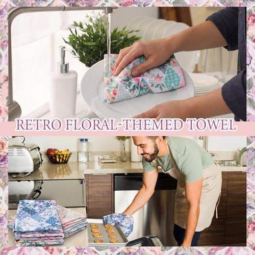Breling 6 Pack Retro Floral Kitchen Dish Towels Vintage 14x21 Inch - Image 3